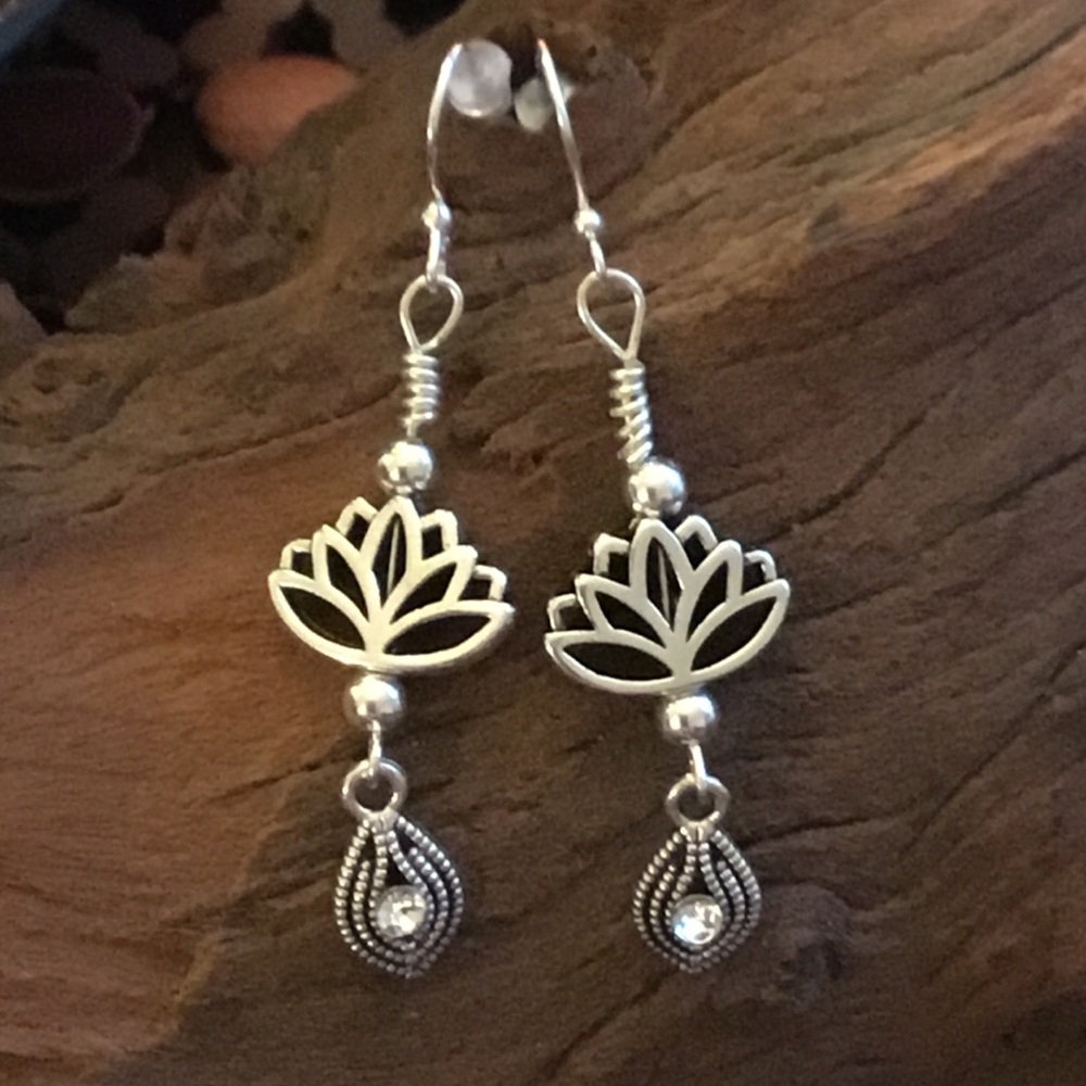 Silver Lotus Dangle Earrings